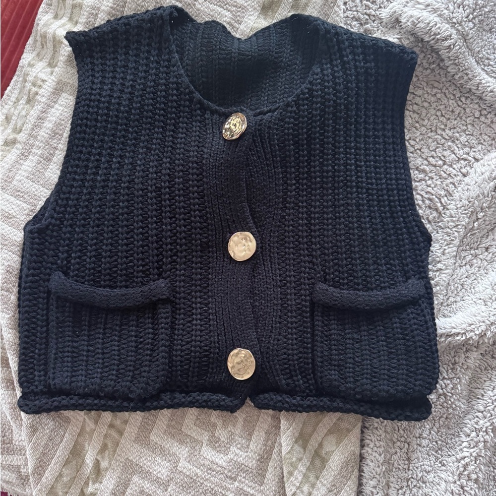 Women's Black Knit Cardigan Vest